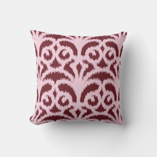 Ikat damast patroon - Bourgondië en roze Kussen
