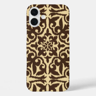 Ikat damast patroon - Chocoladebruin en Taupe iPhone 16 Plus Hoesje
