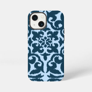 Ikat damast patroon - Donker Indigo en Lichtblauw iPhone 13 Mini Hoesje