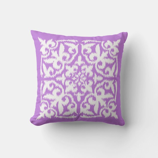 Ikat damast patroon - lavendel en wit kussen (Voorkant)