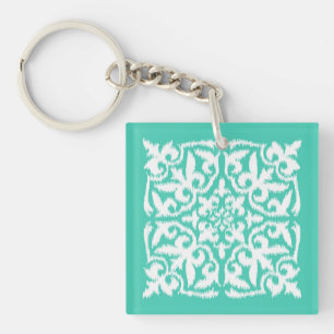 Ikat damast patroon - pauwblauw en wit sleutelhanger