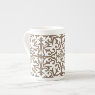 Ikat damast patroon - Taupe Tan en Wit Porselein Kop