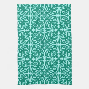 Ikat damast patroon - Turquoise en Aqua Theedoek