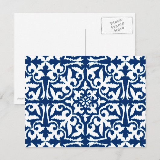 Ikat damtpatroon - Kobalt Blue en White Briefkaart (Voorkant / Achterkant)