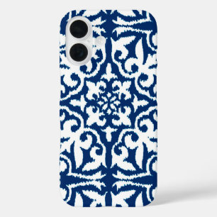 Ikat damtpatroon - Kobalt Blue en White iPhone 16 Hoesje