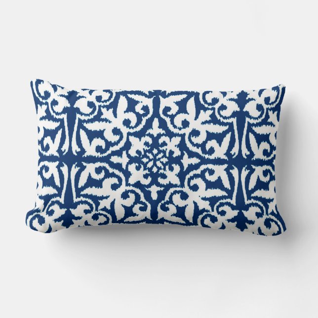 Ikat damtpatroon - Kobalt Blue en White Kussen (Voorkant)