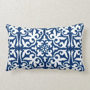Ikat damtpatroon - Kobalt Blue en White Kussen
