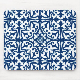 Ikat damtpatroon - Kobalt Blue en White Muismat