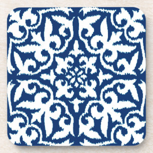 Ikat damtpatroon - Kobalt Blue en White Onderzetter