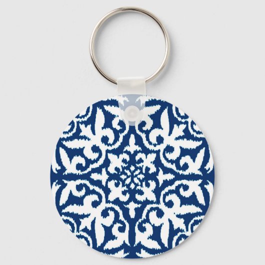 Ikat damtpatroon - Kobalt Blue en White Sleutelhanger (Voorkant)