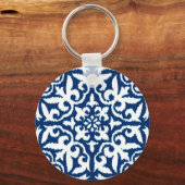 Ikat damtpatroon - Kobalt Blue en White Sleutelhanger (Voorkant)