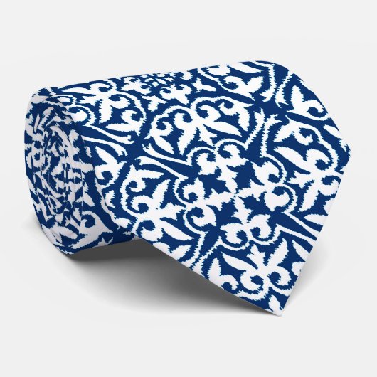 Ikat damtpatroon - Kobalt Blue en White Stropdas (Opgerold)