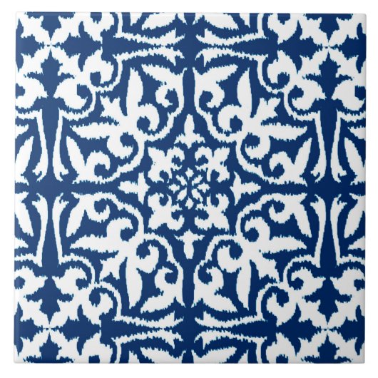 Ikat damtpatroon - Kobalt Blue en White Tegeltje (Voorkant)