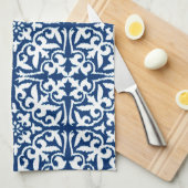 Ikat damtpatroon - Kobalt Blue en White Theedoek (Quarter Fold)