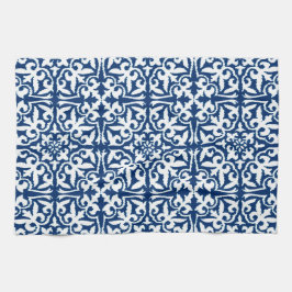 Ikat damtpatroon - Kobalt Blue en White Theedoek