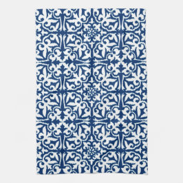 Ikat damtpatroon - Kobalt Blue en White Theedoek