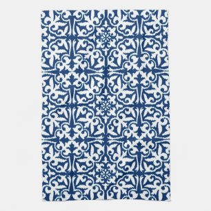 Ikat damtpatroon - Kobalt Blue en White Theedoek