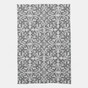 Ikat damtpatroon - Licht en middelgrijs Theedoek