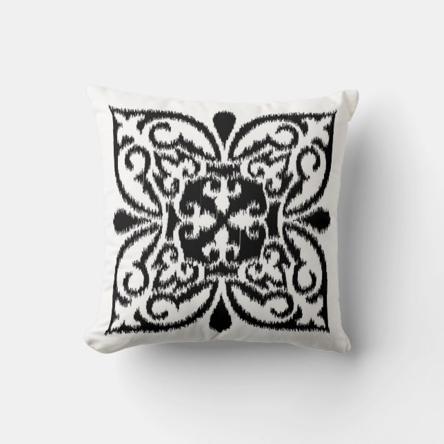 Ikat-damtpatroon - zwart-wit kussen (Voorkant)