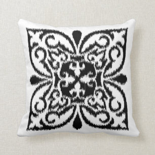 Ikat-damtpatroon - zwart-wit kussen
