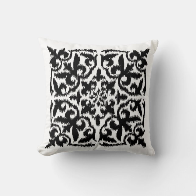 Ikat-damtpatroon - zwart-wit kussen (Voorkant)