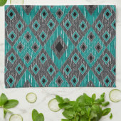 Ikat Diamond Pattern - Blauwgroen zwart Theedoek (Gevouwen)