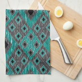 Ikat Diamond Pattern - Blauwgroen zwart Theedoek (Quarter Fold)