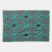 Ikat Diamond Pattern - Blauwgroen zwart Theedoek (Horizontaal)