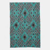 Ikat Diamond Pattern - Blauwgroen zwart Theedoek (Verticaal)