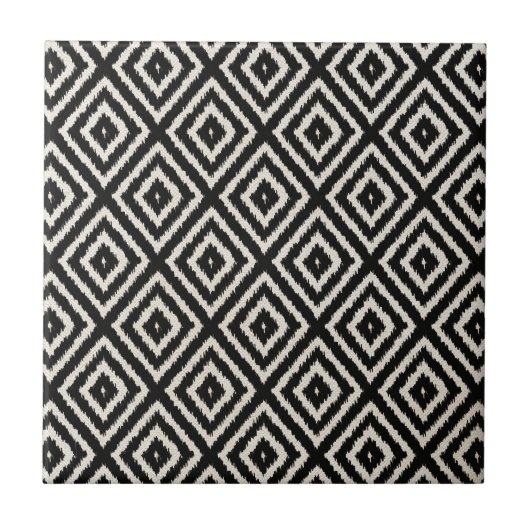 Ikat Diamond Pattern in Black and Cream Tegeltje (Voorkant)