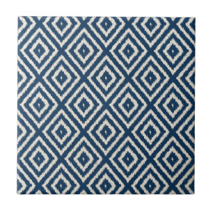 Ikat Diamond Pattern in Navy Blue en Cream Tegeltje