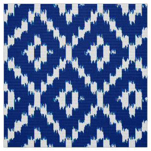 Ikat Diamond Pattern - Kobalt blauw en wit Stof