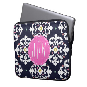 Ikat- en roze monogram laptop sleeve