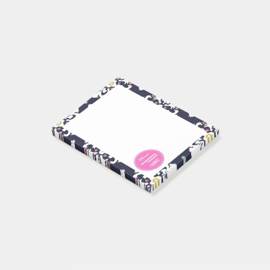 Ikat- en roze monogram post-it® notes (Schuin)