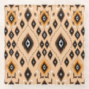 Ikat Etnisch Geometrisch Folklore Patroon Glazen Onderzetter