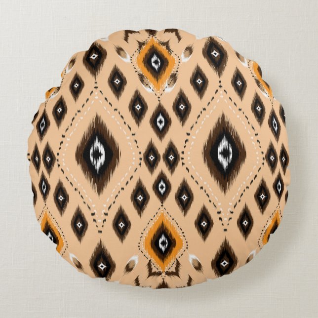 Ikat Etnisch Geometrisch Folklore Patroon Rond Kussen (Voorkant)