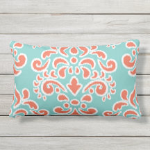 Ikat Floral Damask Aqua en Coral