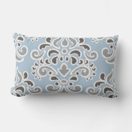 Ikat Floral Damask Blue Brown Grey Buitenkussen