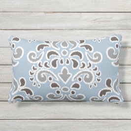 Ikat Floral Damask Blue Brown Grey Buitenkussen