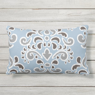 Ikat Floral Damask Blue Brown Grey Buitenkussen