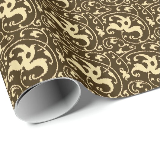 Ikat Floral Damask - Chocolate Brown en Tan Cadeaupapier (Rol Hoek)
