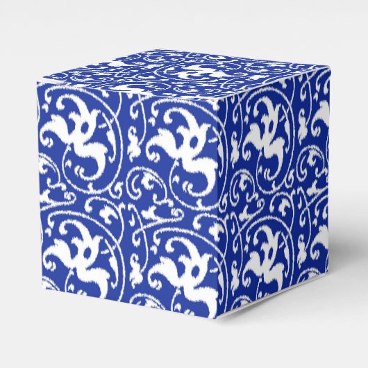 Ikat Floral Damask - Cobalt Blue en White Bedankdoosjes (Voorkant Zijde)