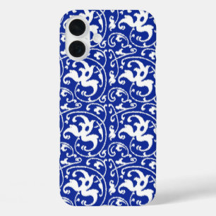 Ikat Floral Damask - Cobalt Blue en White iPhone 16 Plus Hoesje