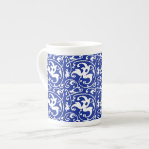 Ikat Floral Damask - Cobalt Blue en White Porselein Kop
