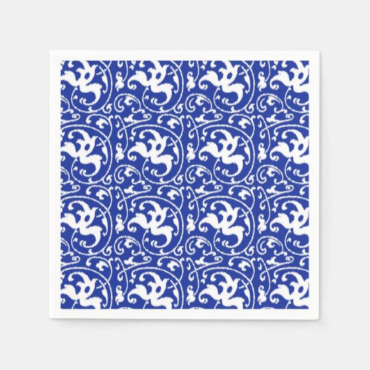 Ikat Floral Damask - Cobalt Blue en White Servetten (Voorkant)