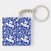 Ikat Floral Damask - Cobalt Blue en White Sleutelhanger (Achterkant)