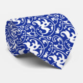 Ikat Floral Damask - Cobalt Blue en White Stropdas (Opgerold)
