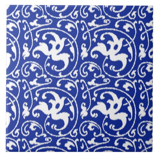 Ikat Floral Damask - Cobalt Blue en White Tegeltje (Voorkant)