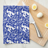 Ikat Floral Damask - Cobalt Blue en White Theedoek (Quarter Fold)