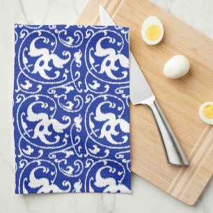 Ikat Floral Damask - Cobalt Blue en White Theedoek